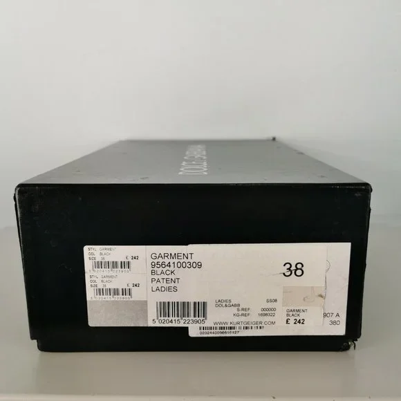 D&G Dolce Gabbana Black Patent Leather Open Toe Shoes High Heel 38 UK 5 RRP £242 - Picture 9 of 9